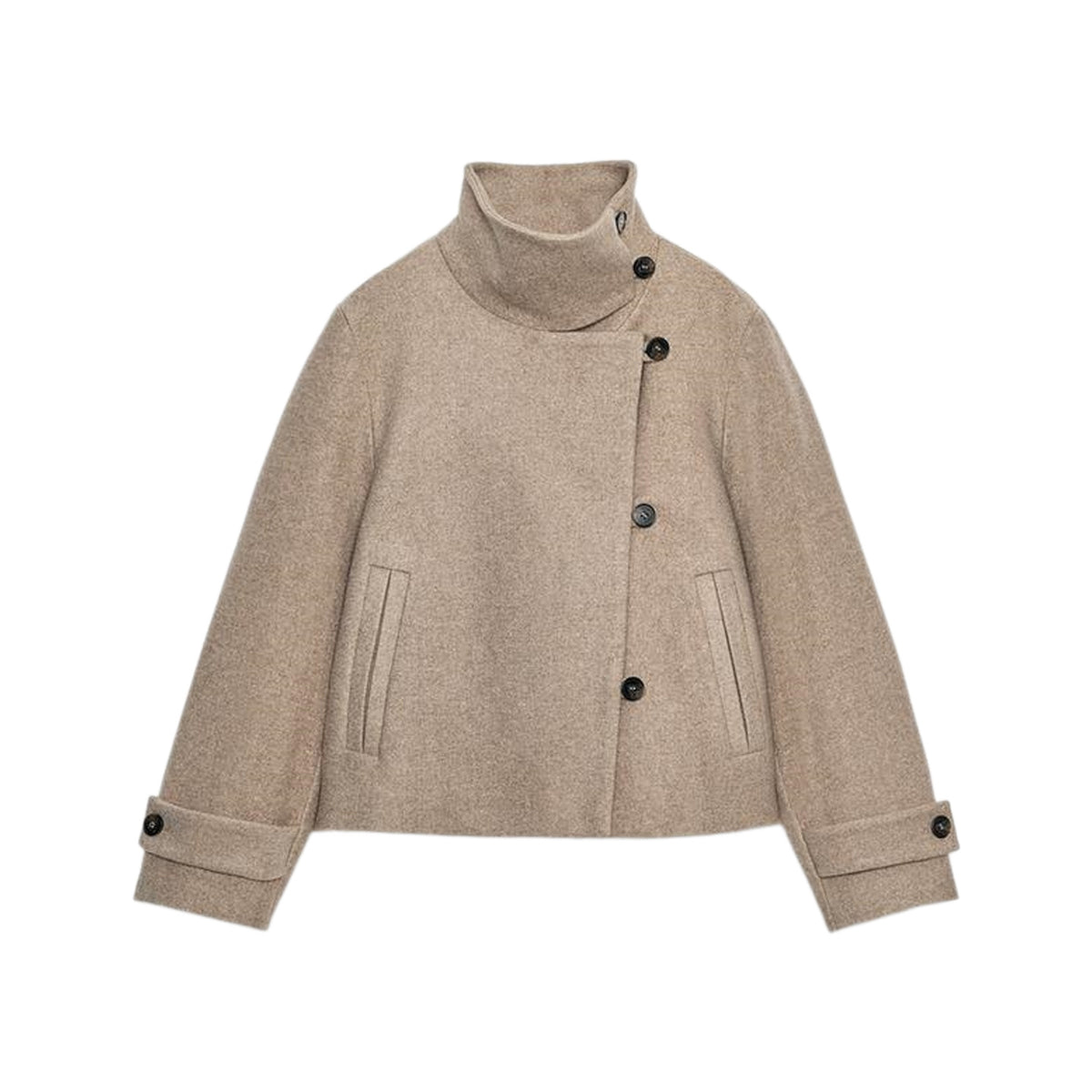 ZA High-Neck Button Wool-Blend Jacket