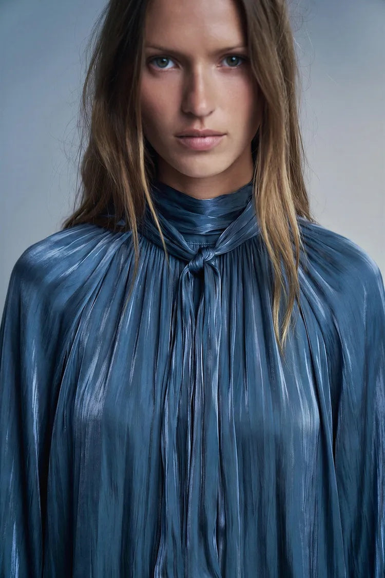 ZA Satin Tie-Neck Blouse