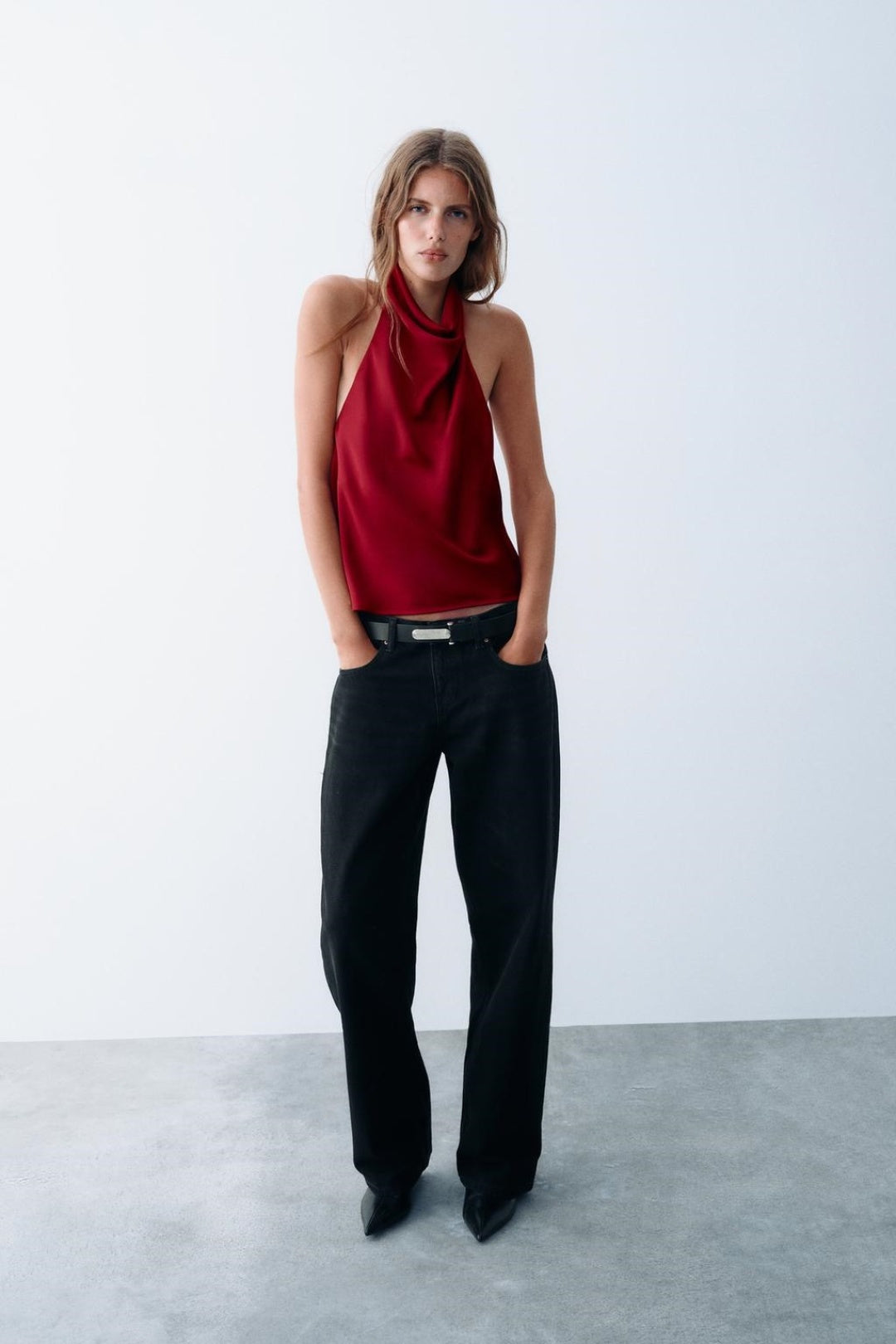 ZA Satin Cowl-Neck Halter Top