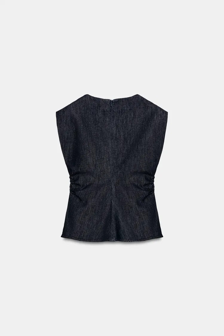 ZA Draped Denim Top &amp; Wide-Leg Trouser Set