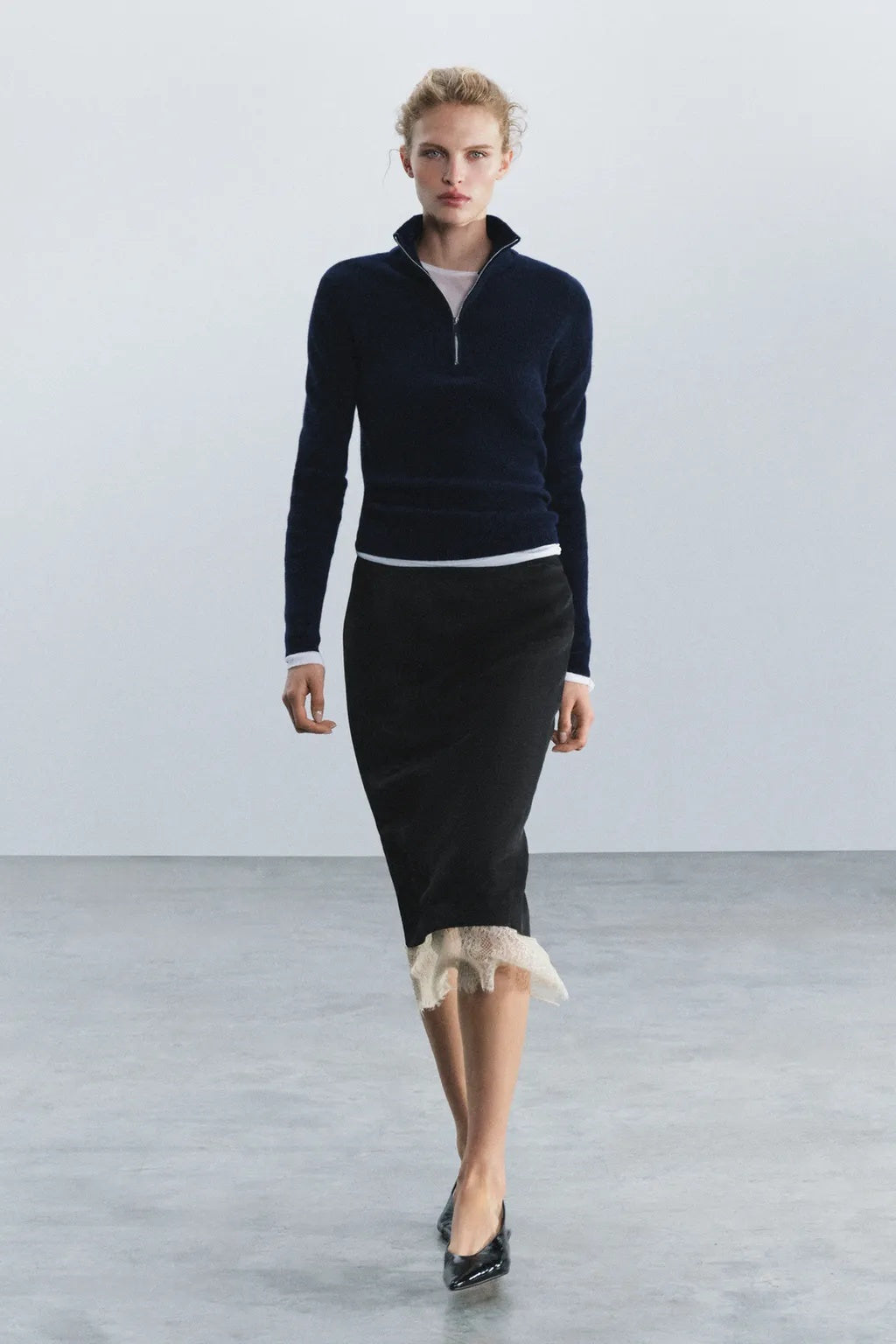 ZALace Hem Satin Midi Skirt