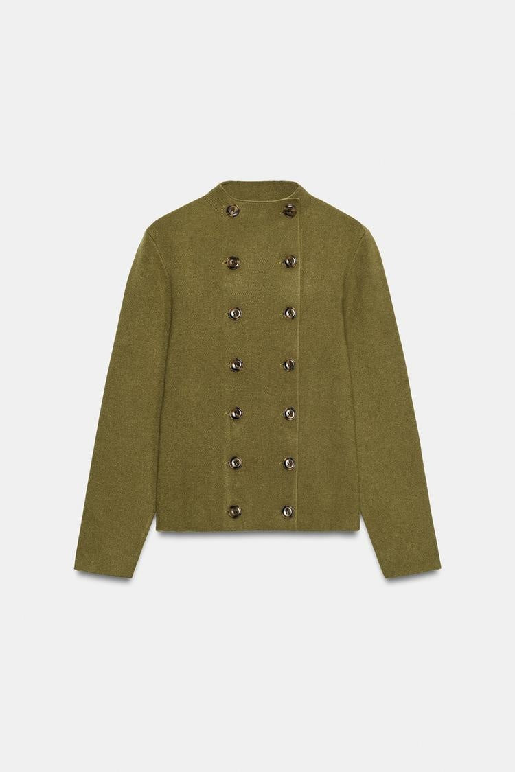 ZA Double-Breasted High-Neck Jacket