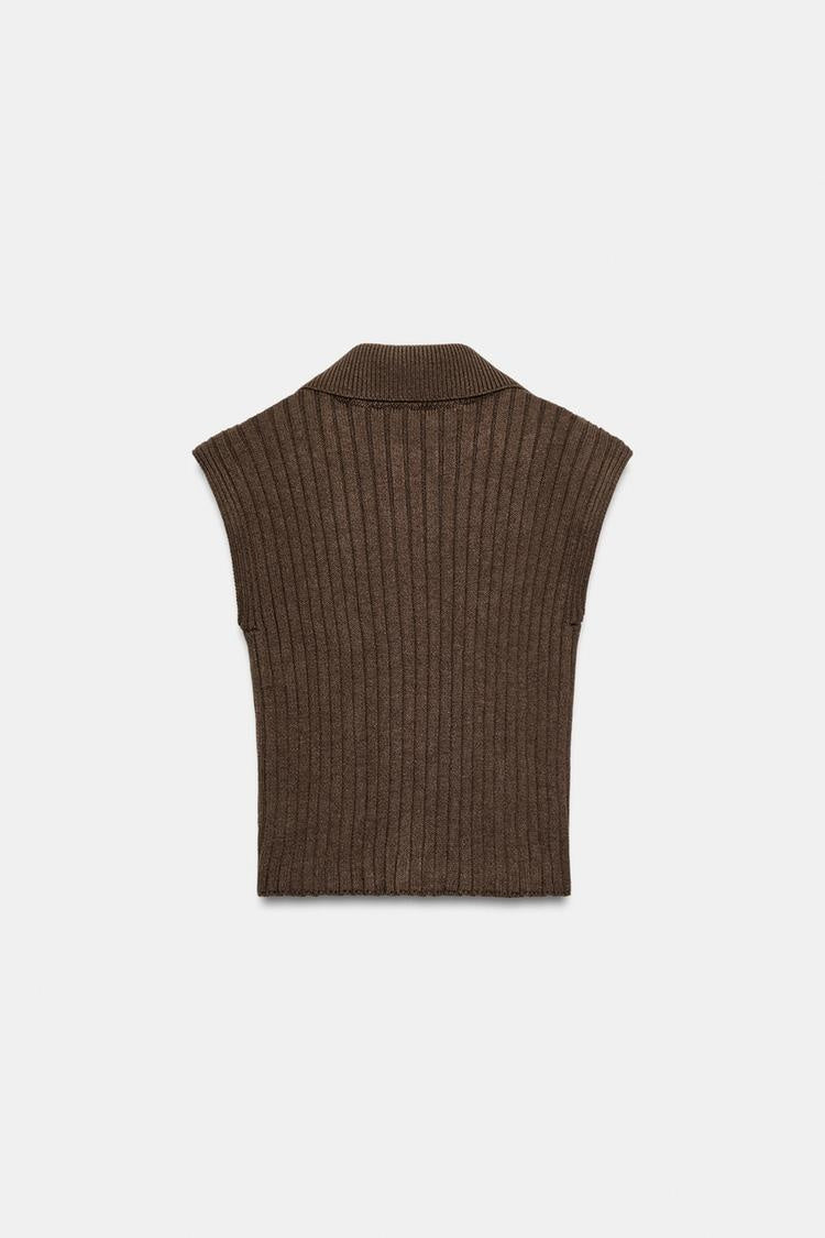 ZA Ribbed Knit Zip-Up Vest