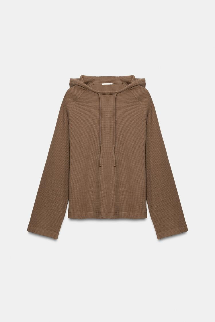 ZA Knit Hooded Top & Wide-Leg Pants Set