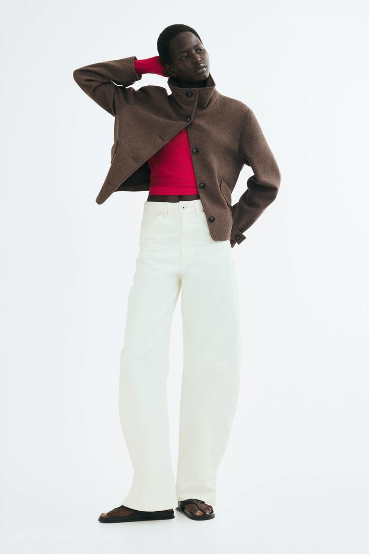 ZA High-Neck Buttoned Short Coat