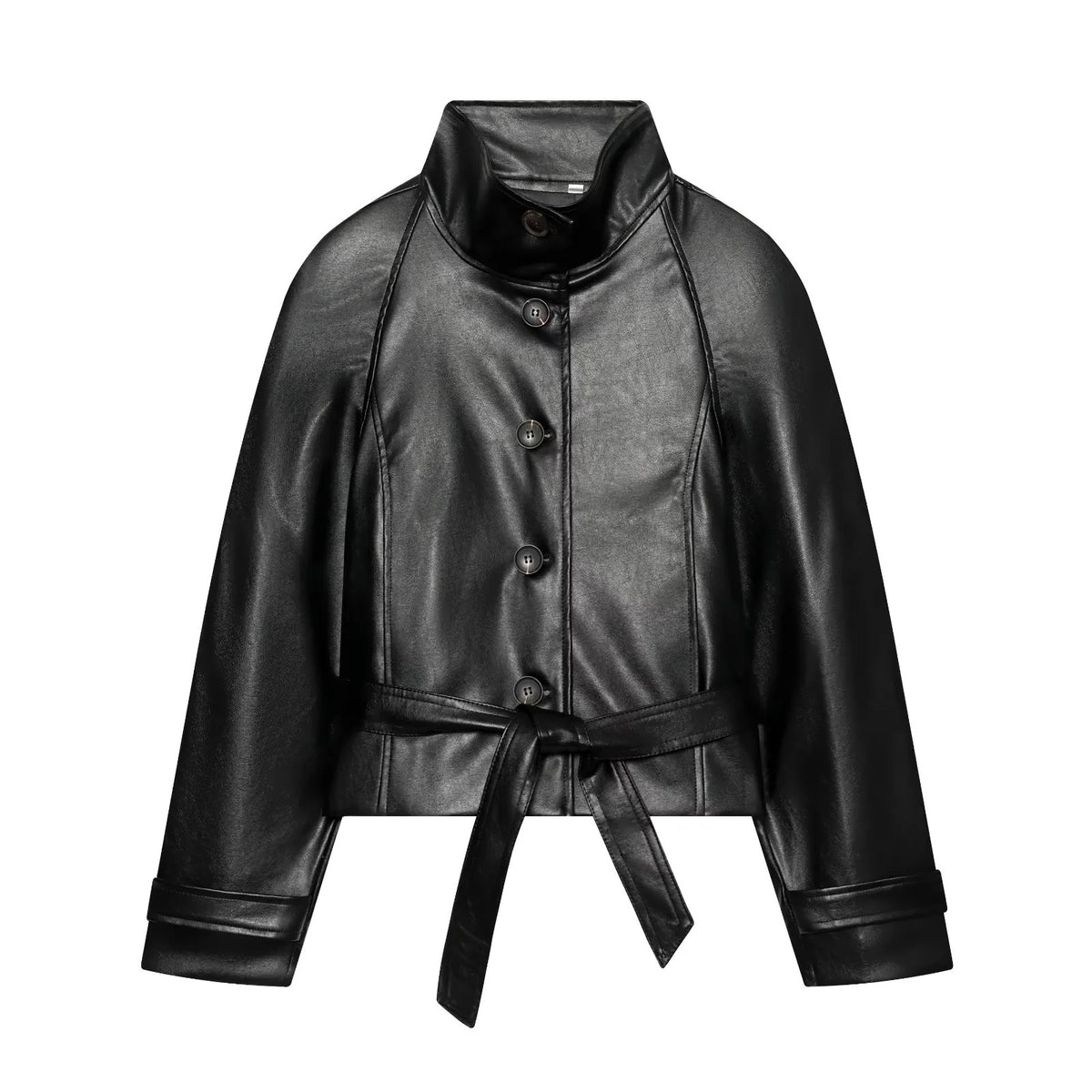 ZA Belted High-Neck Faux Leather Jacket