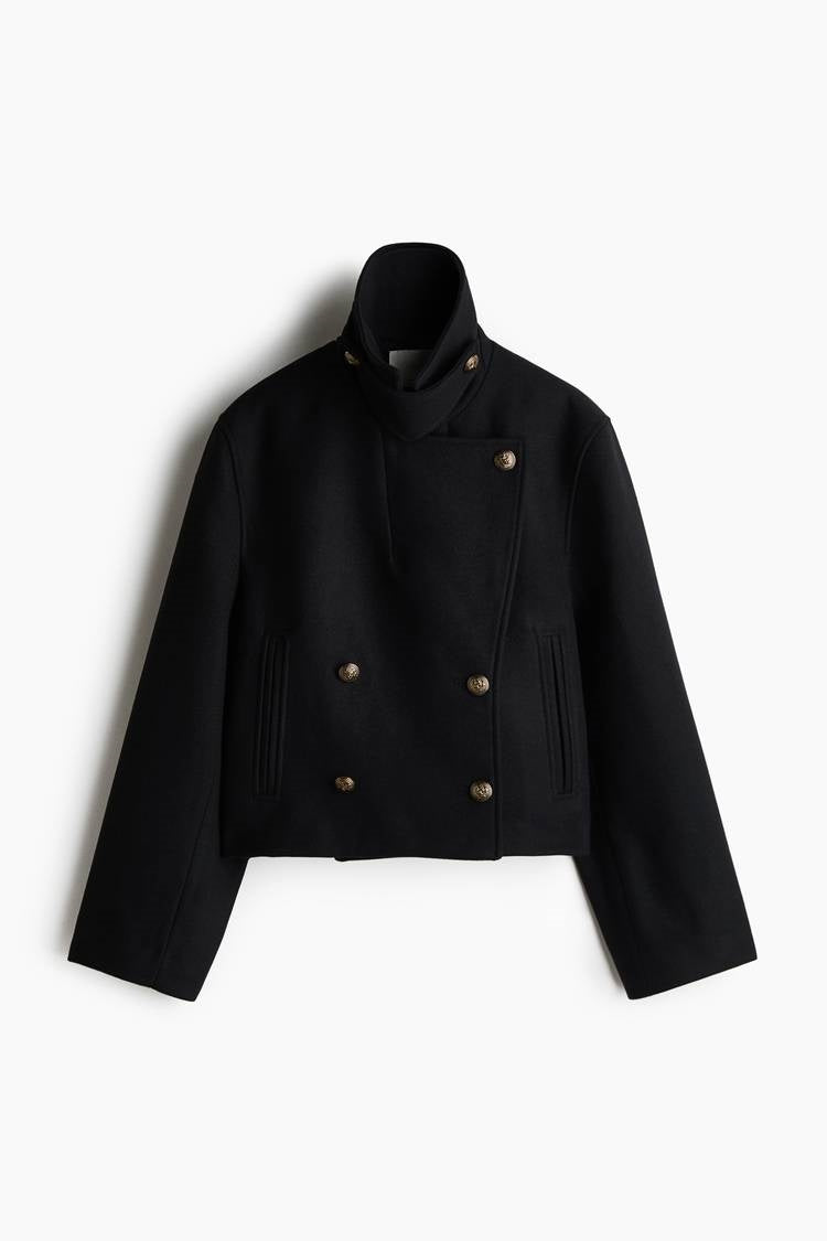 ZA Black Double-Breasted High-Neck Jacket