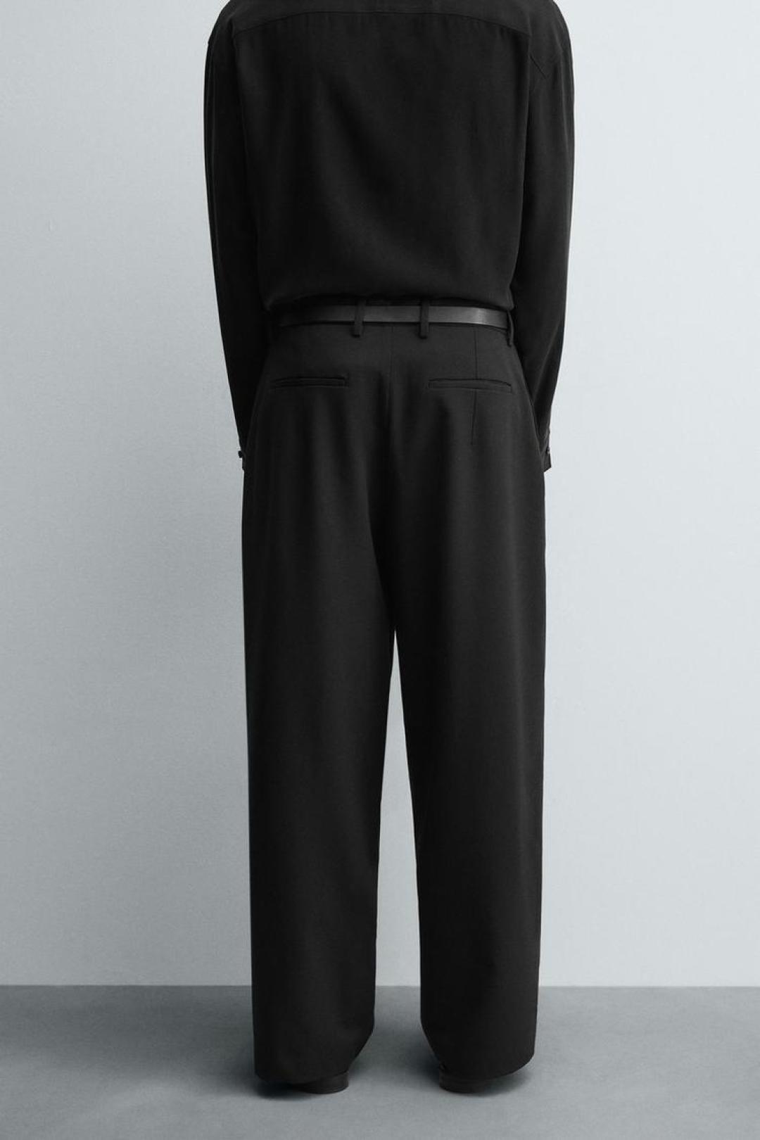 ZA Wide-Leg Pleated Tailored Trousers