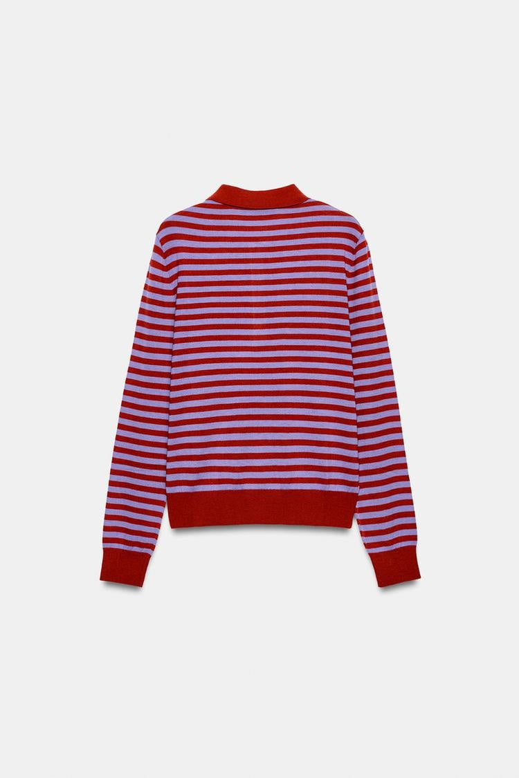 ZAStriped Knit Polo Sweater