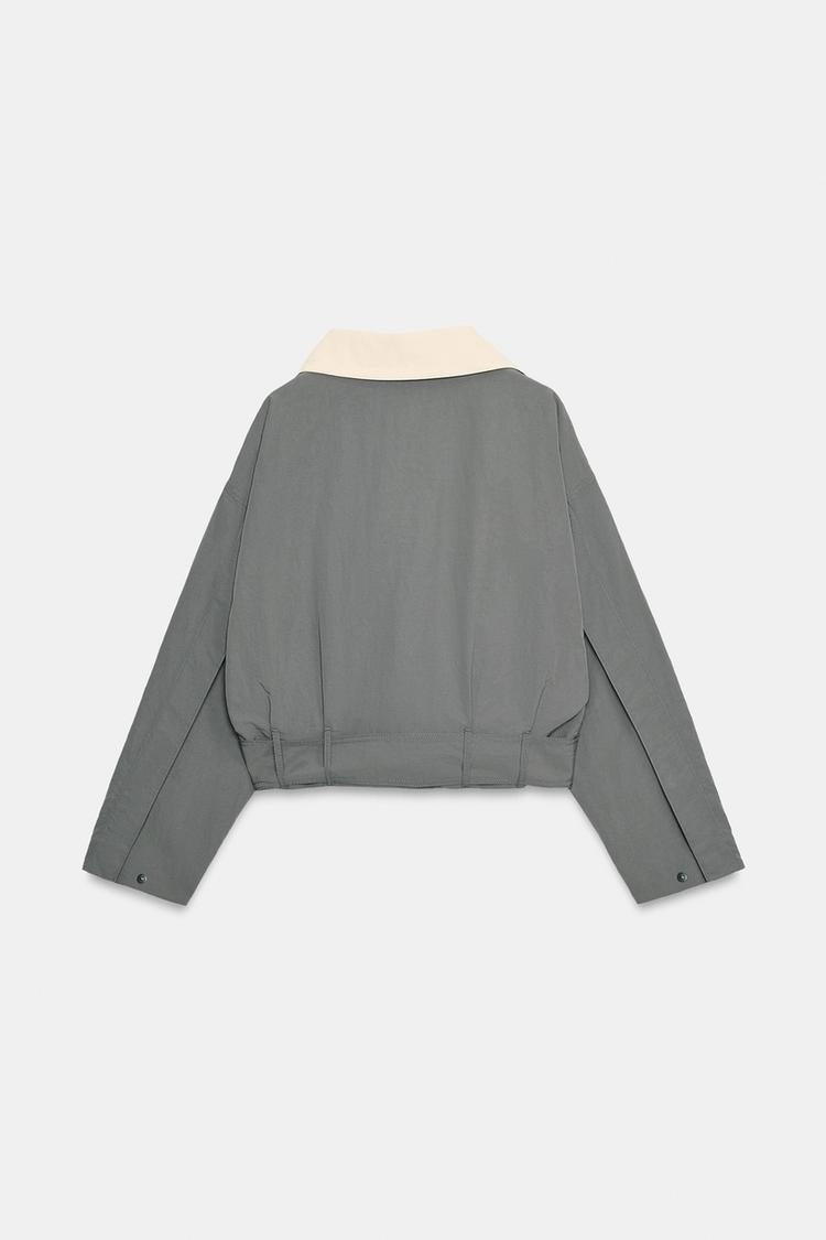 ZA Contrast Collar Tie-Hem Jacket