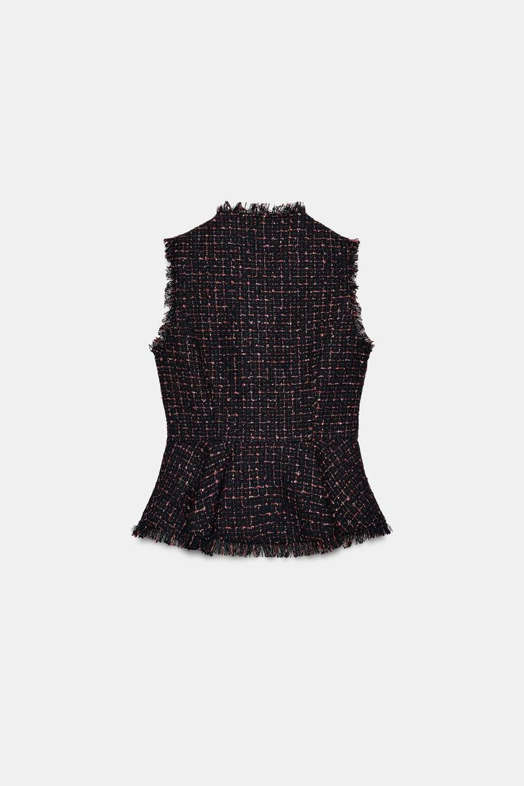 ZA Textured Tweed Peplum Vest