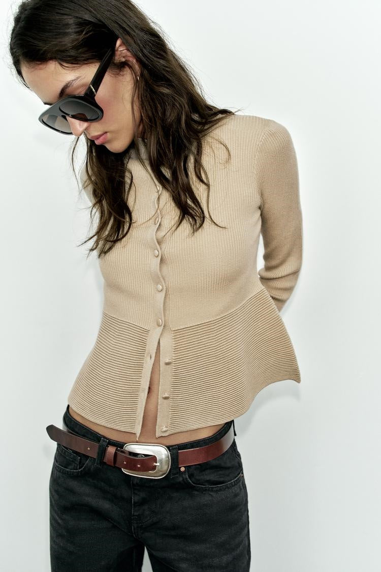 ZA Ribbed Peplum Knit Cardigan