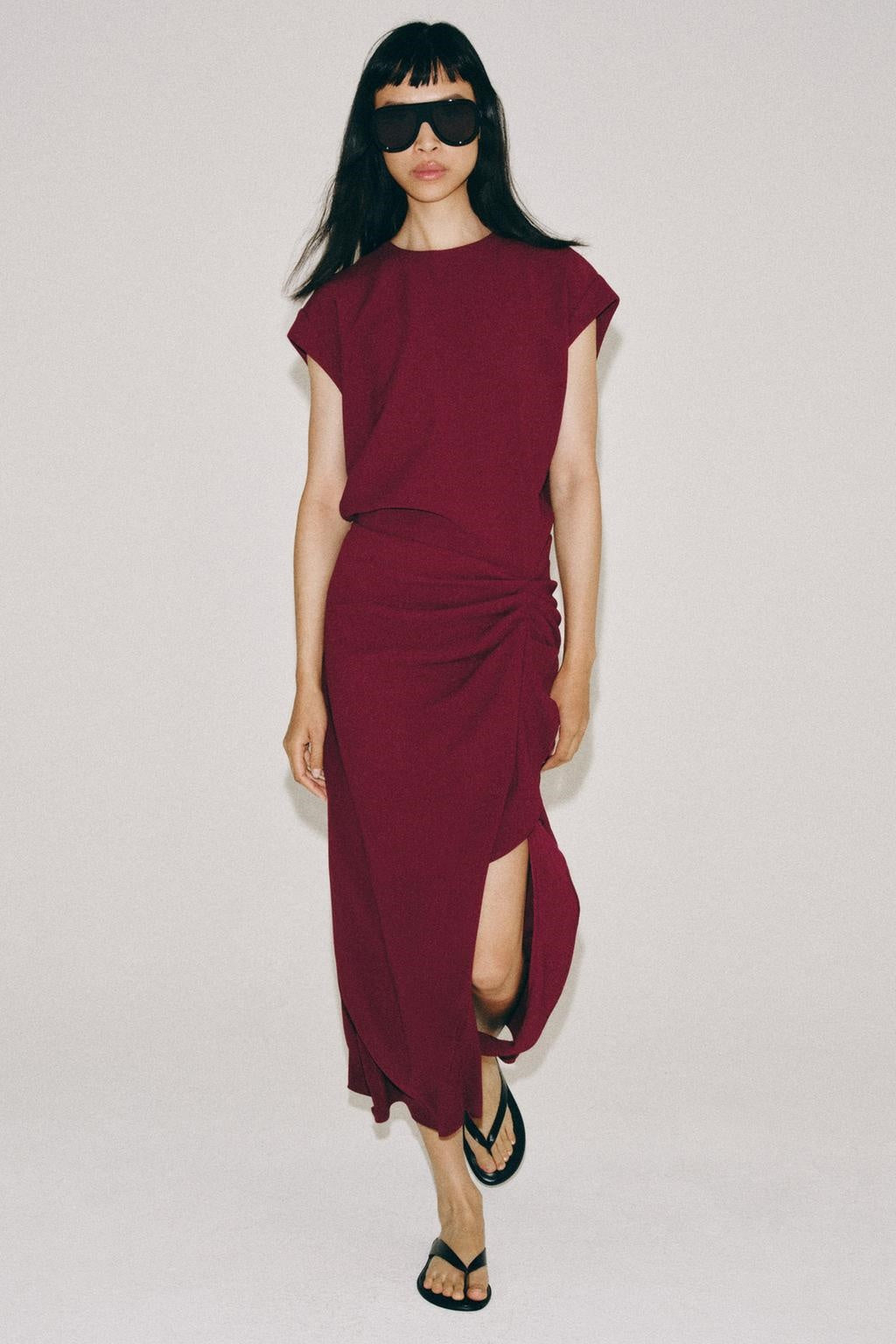 ZA Draped Ruffle Midi Dress
