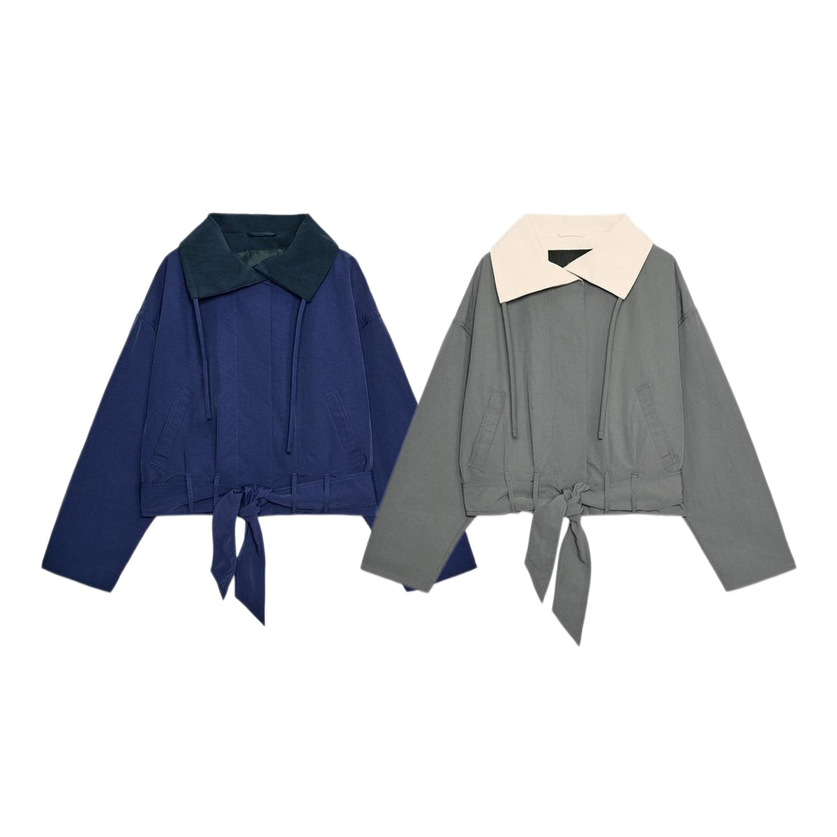 ZA Contrast Collar Tie-Hem Jacket
