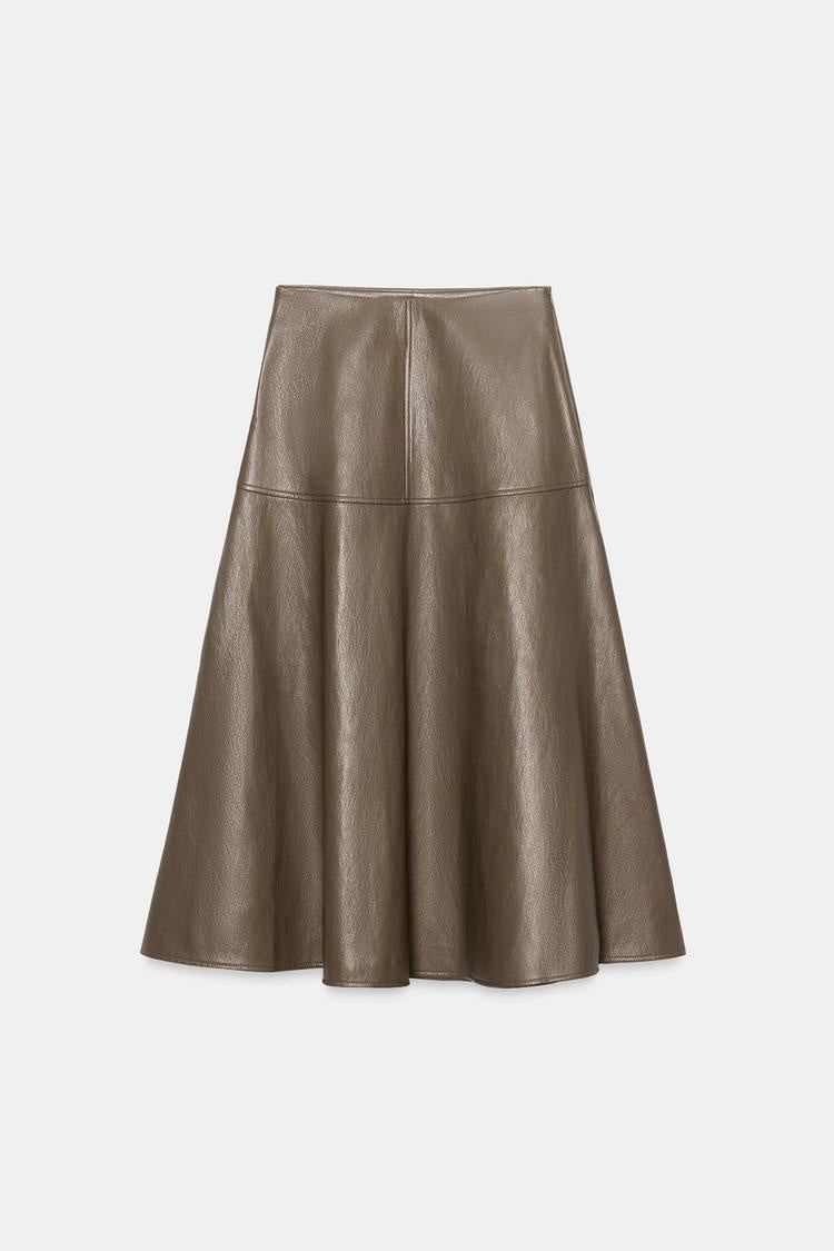 ZA Faux Leather A-Line Midi Skirt