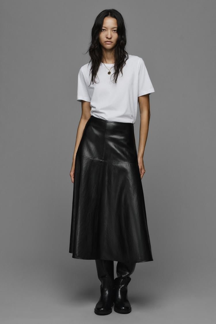 ZA Faux Leather A-Line Midi Skirt
