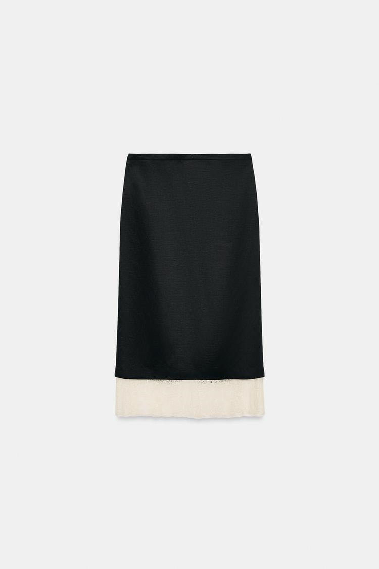 ZALace Hem Satin Midi Skirt