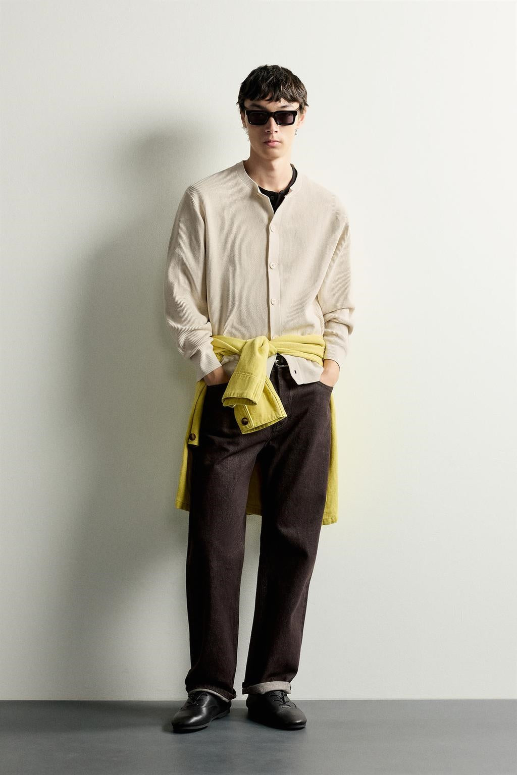 ZA Ribbed Button-Front Knit Cardigan