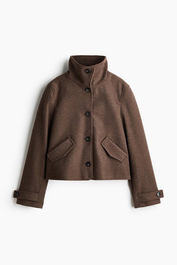 ZA High-Neck Buttoned Short Coat