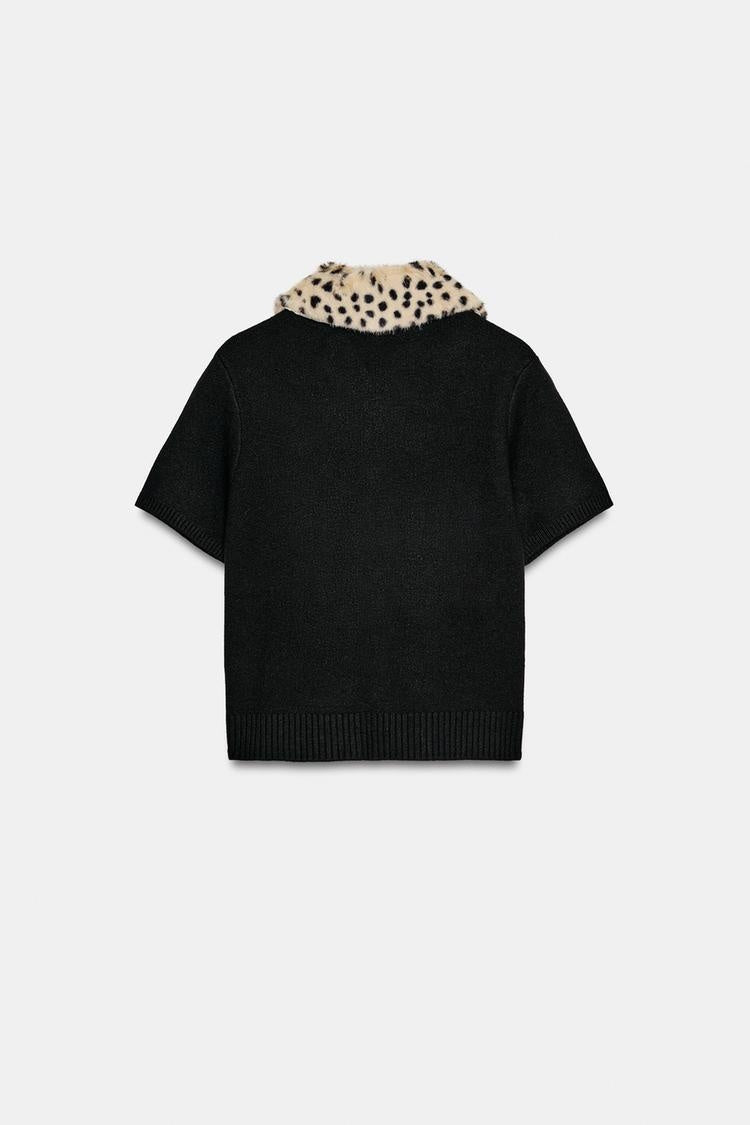 ZA Women’s Leopard Collar Short-Sleeve Cardigan