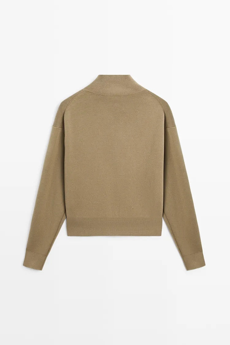 MD Double-Breasted High-Neck Knit Cardigan