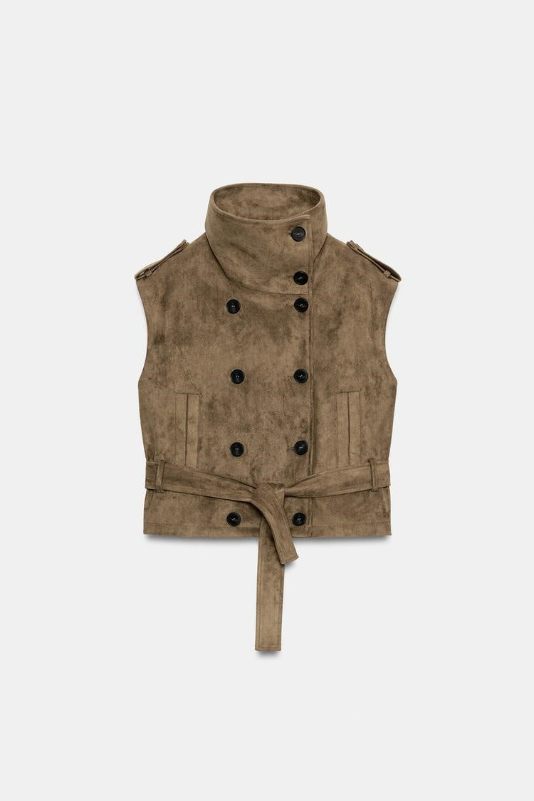 ZA Suede-Effect Belted Military Vest