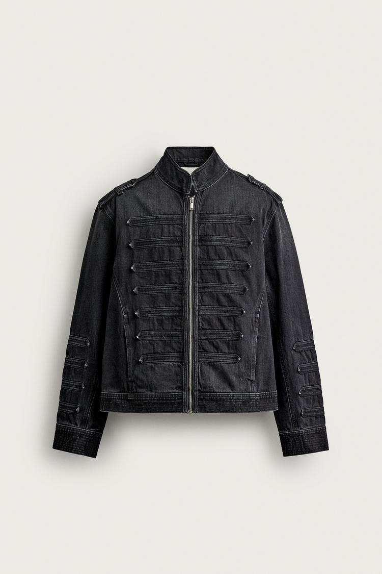 ZA Military-Detail Washed Denim Jacket