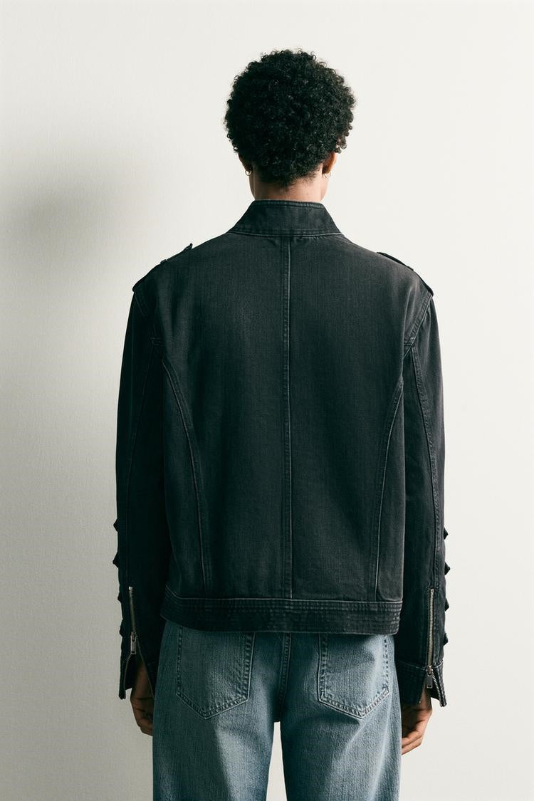 ZA Military-Detail Washed Denim Jacket