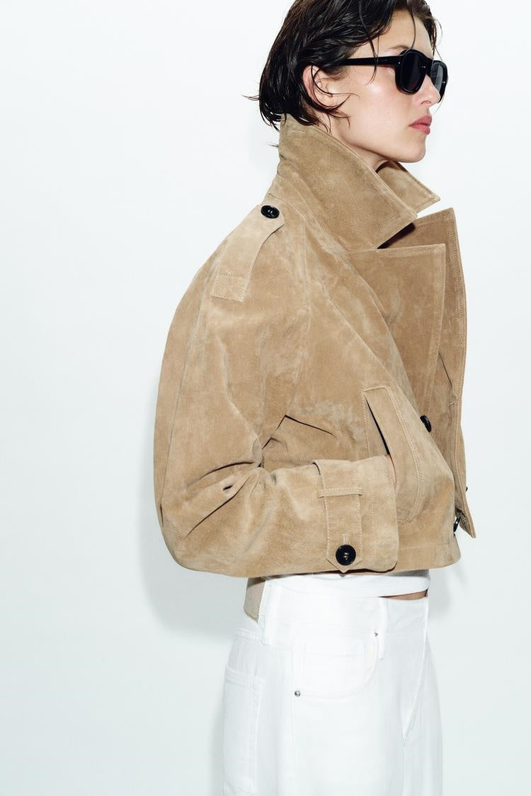 ZA Cropped Suede Trench Jacket