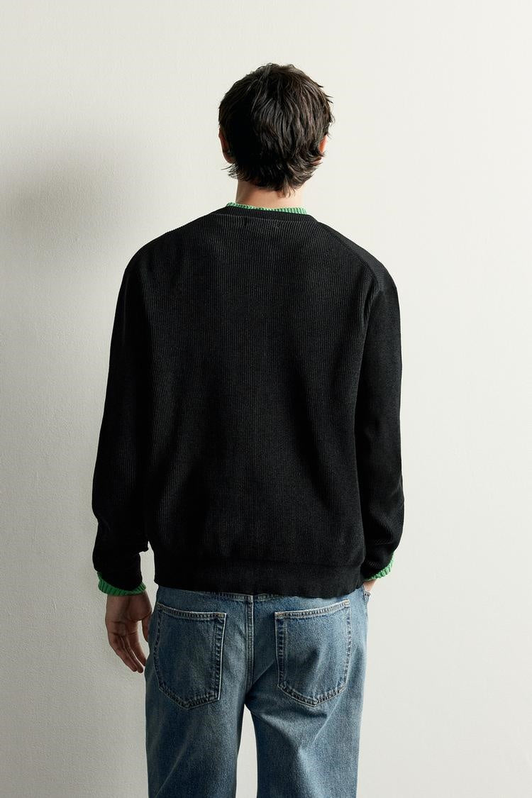 ZA Ribbed Button-Front Knit Cardigan