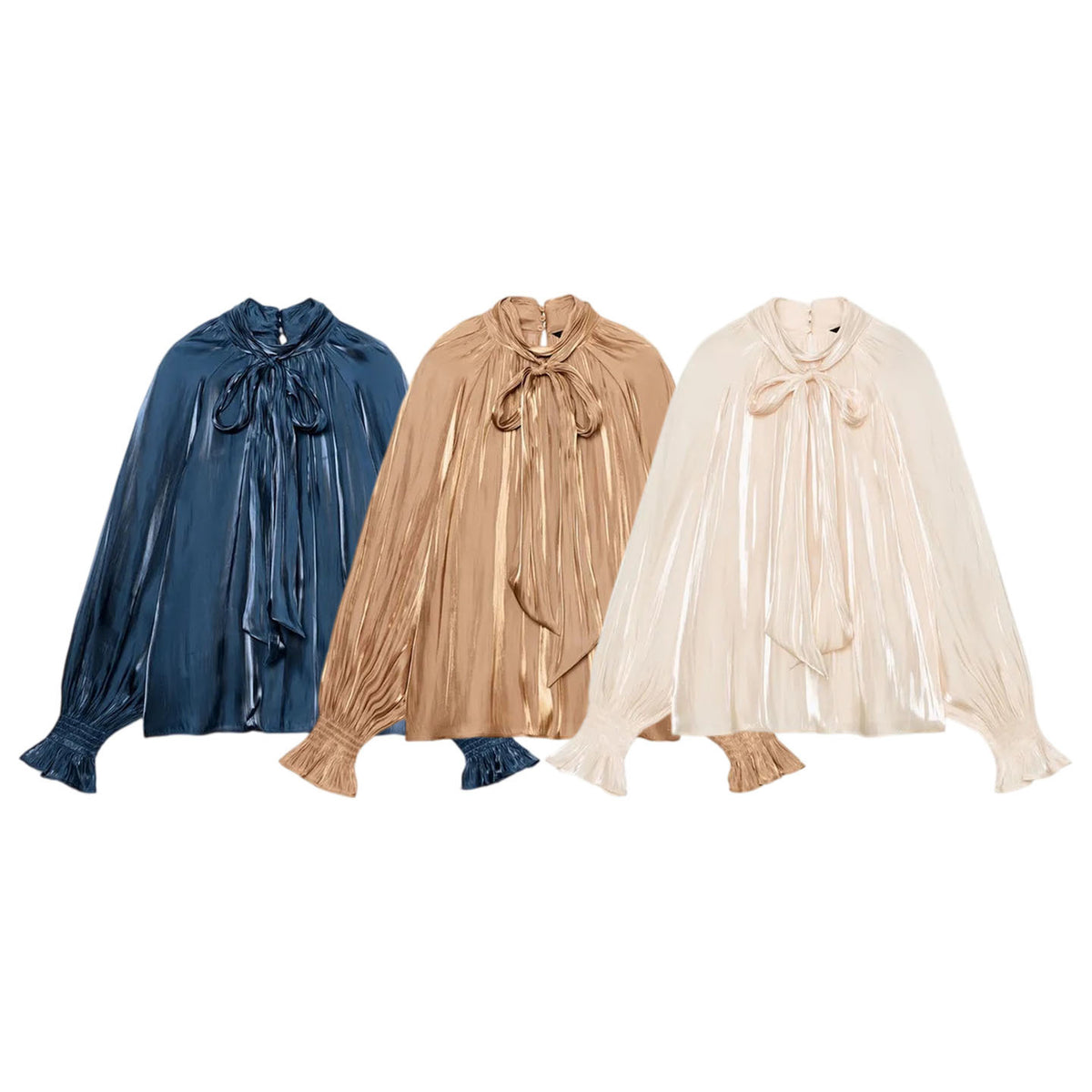ZA Satin Tie-Neck Blouse