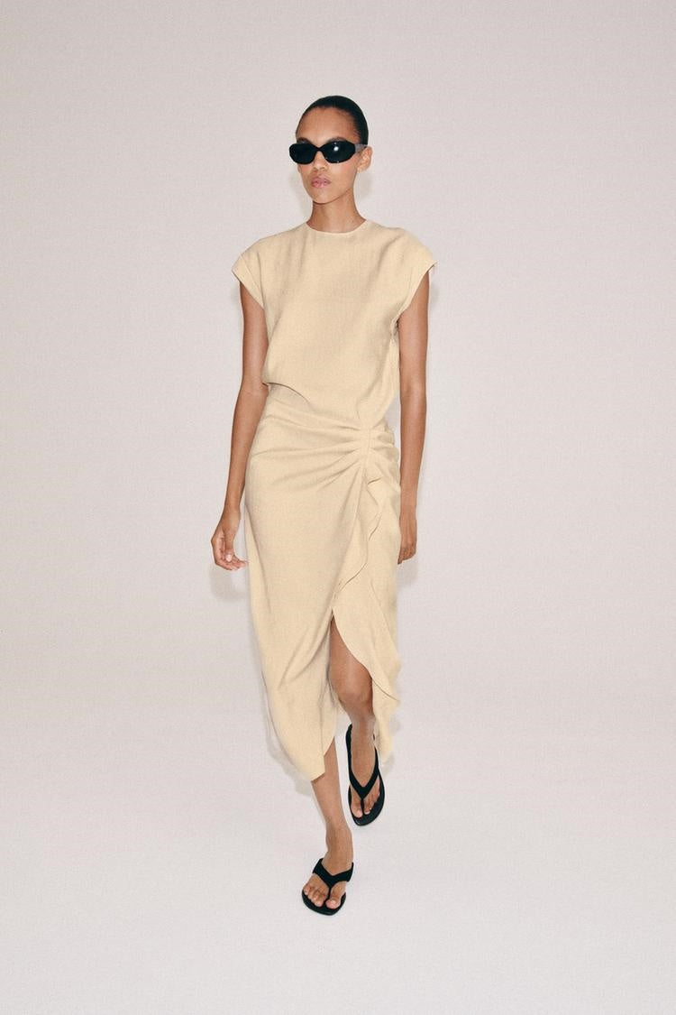 ZA Draped Ruffle Midi Dress