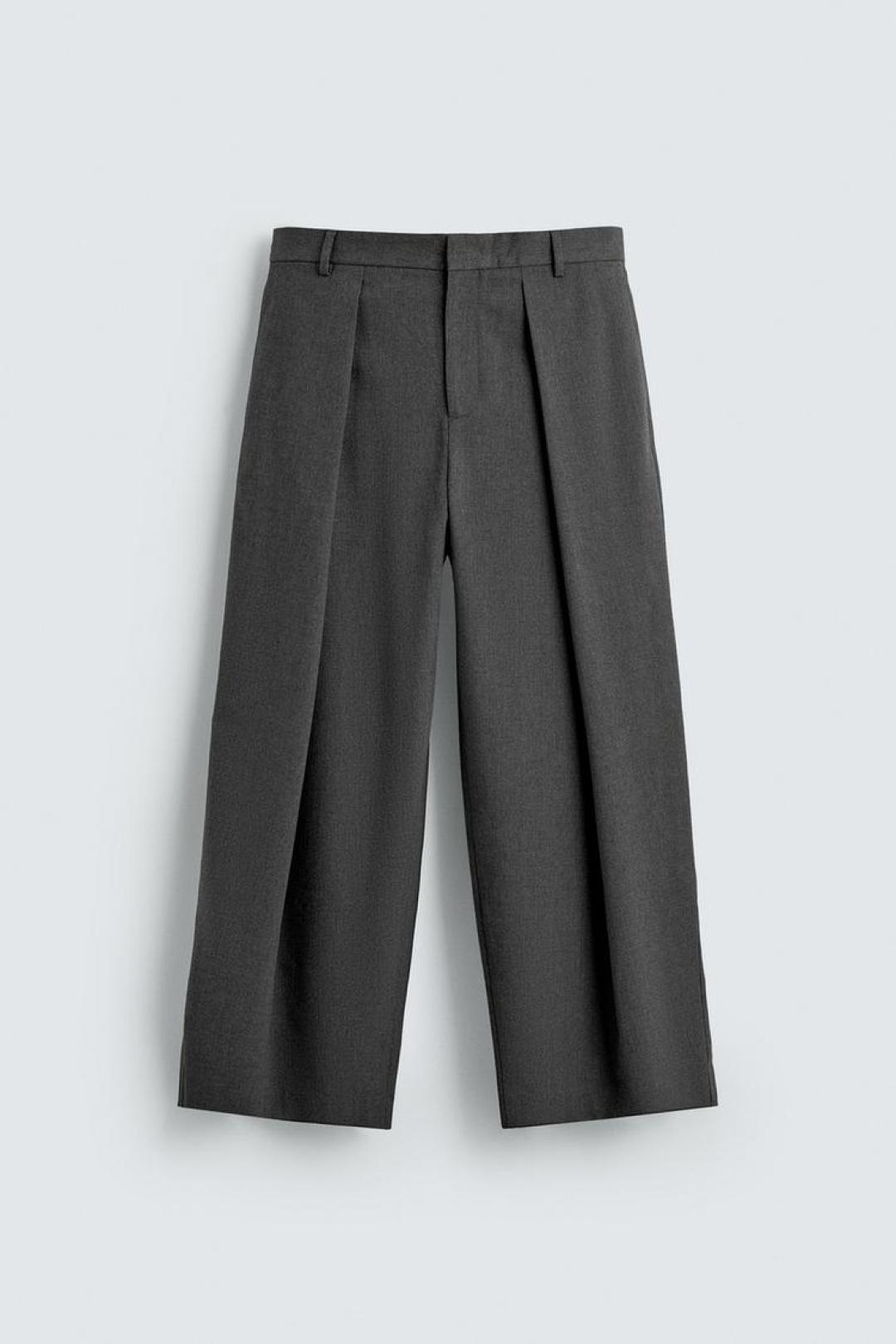 ZA Wide-Leg Pleated Tailored Trousers