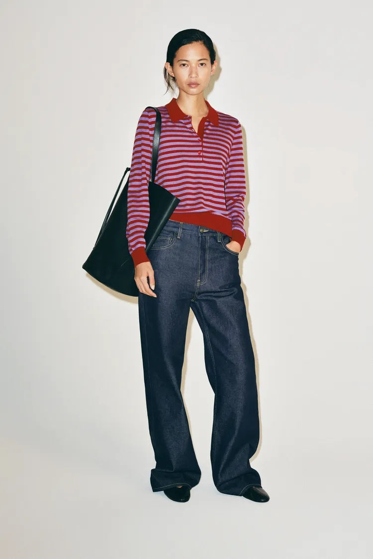 ZAStriped Knit Polo Sweater