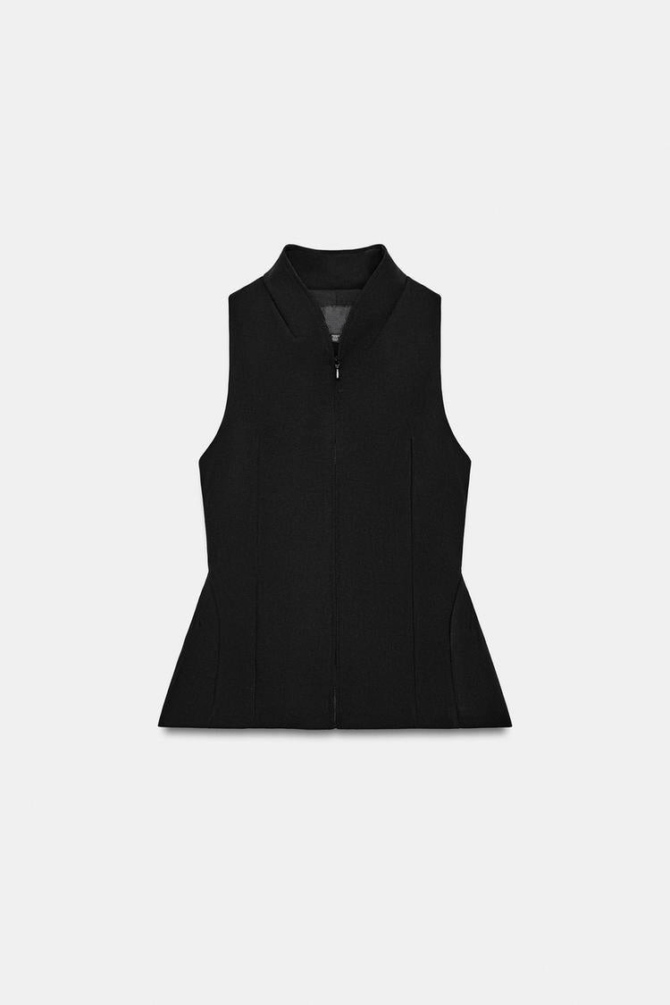 ZA Black Sculpted Zip-Up Vest