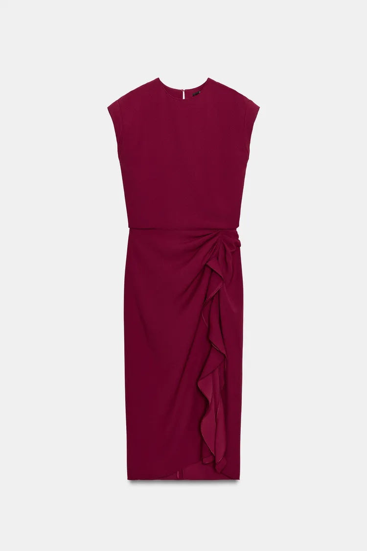 ZA Draped Ruffle Midi Dress