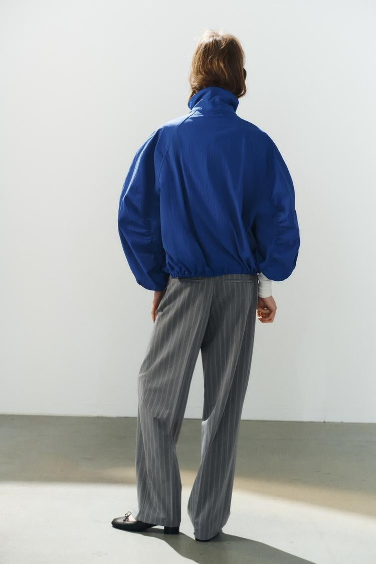 ZA Ruched Sleeve High-Neck Jacket
