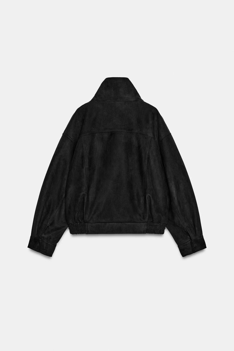 ZA Faux Suede High-Neck Bomber Jacket