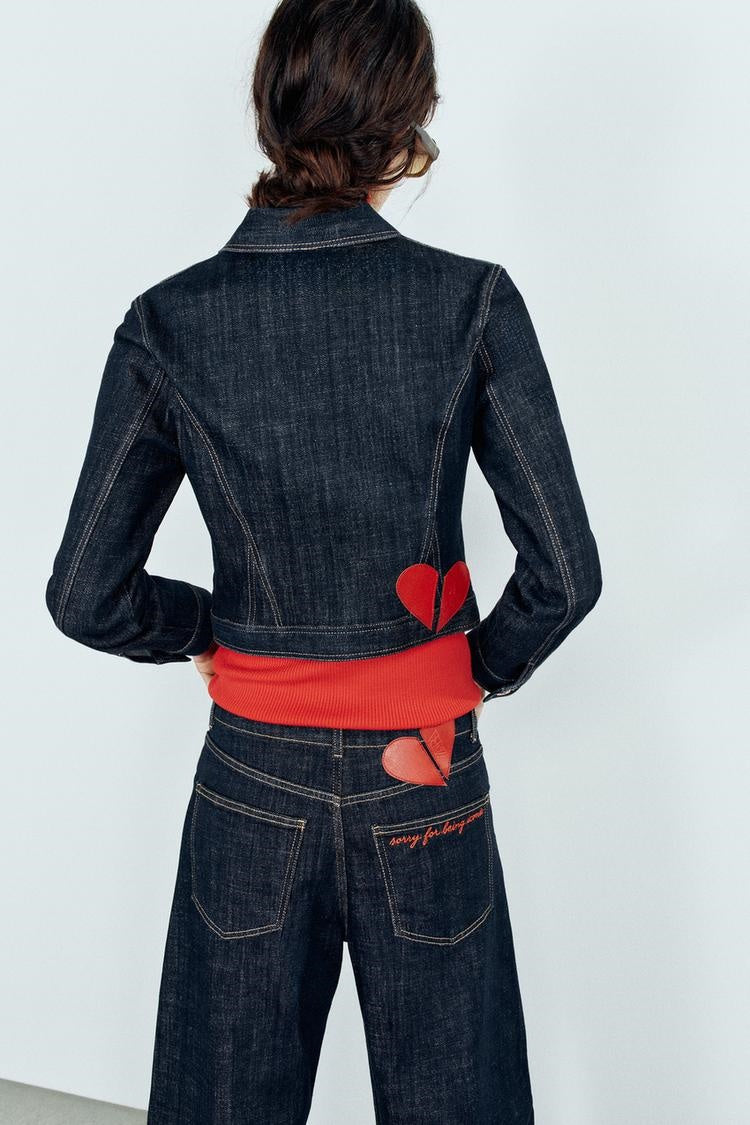 ZA Women’s Dark Denim Jacket &amp; Wide-Leg Jeans Set