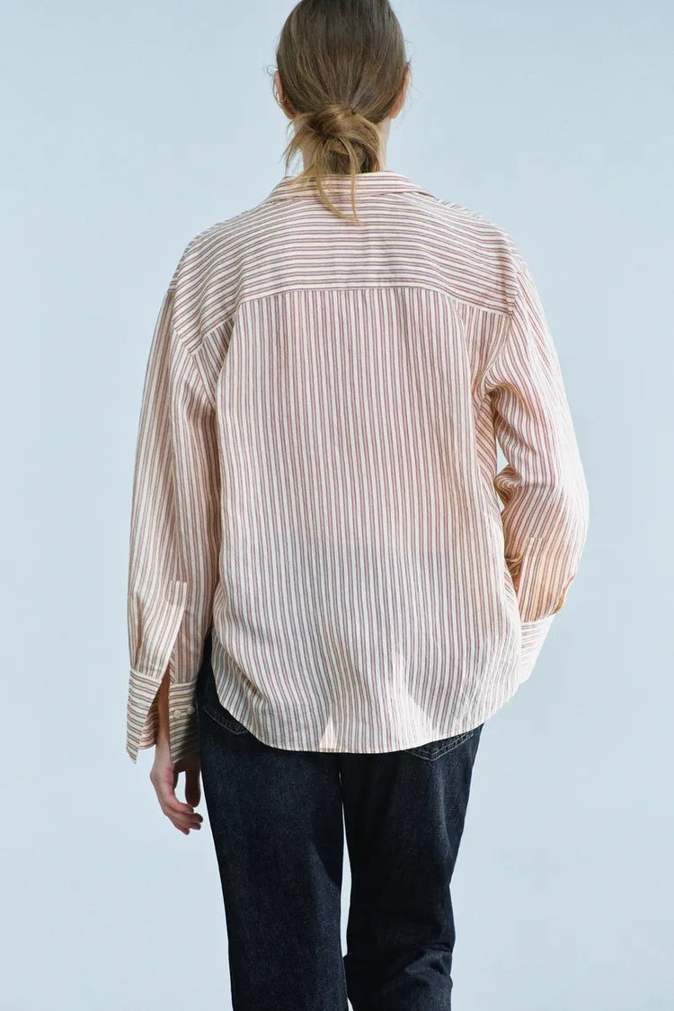 ZA  High-Neck Striped Oversized Shirt