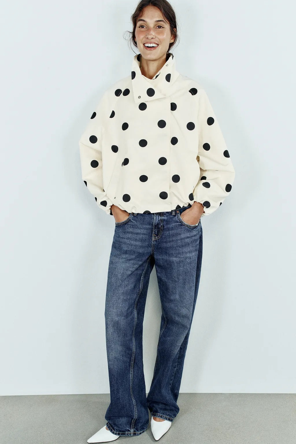 ZA Polka Dot High-Neck Jacket