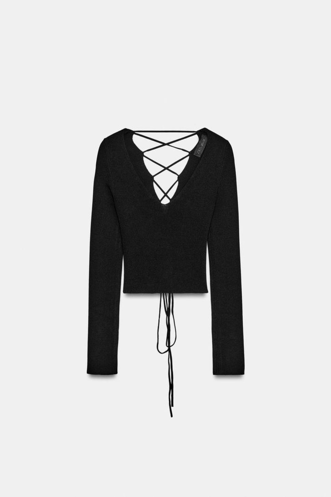 ZA Black Lace-Up V-Neck Knit Top