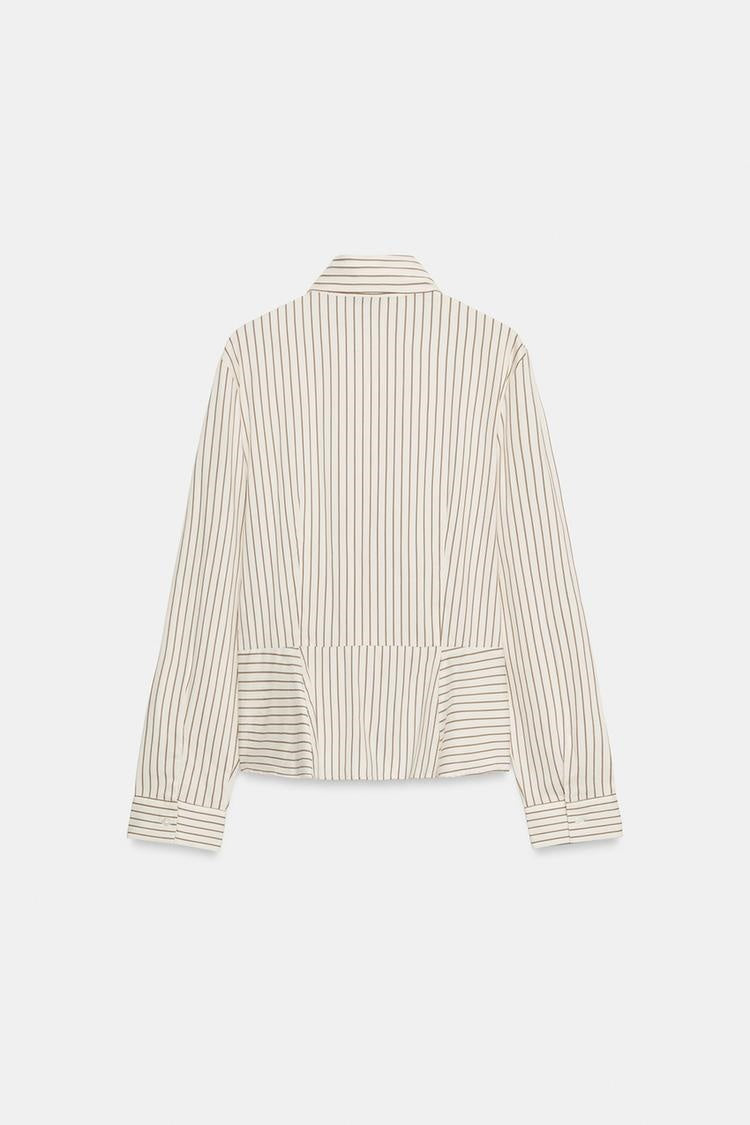 ZA Striped Bow-Neck Blouse