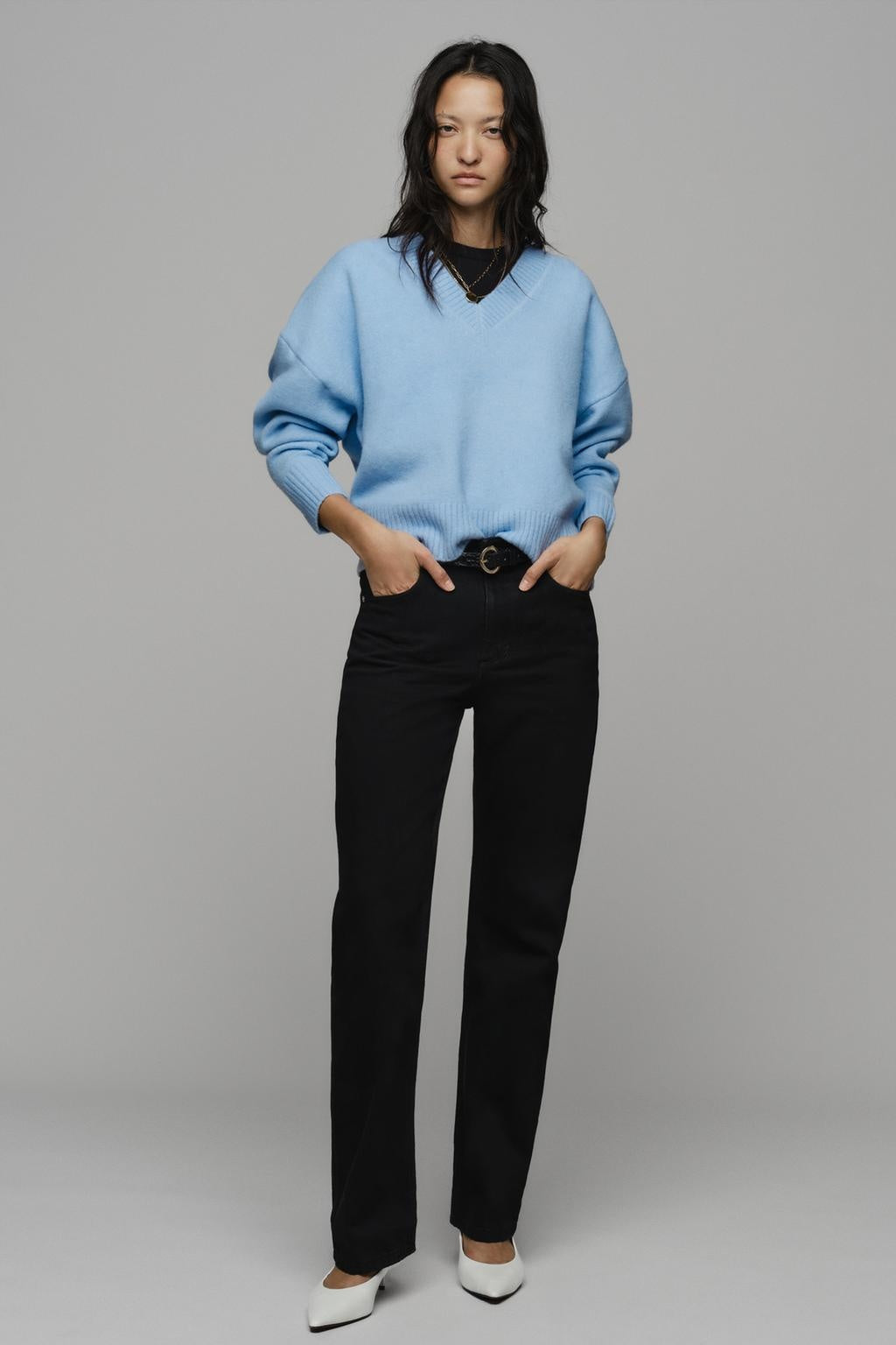 ZA  Relaxed V-Neck Knit Sweater