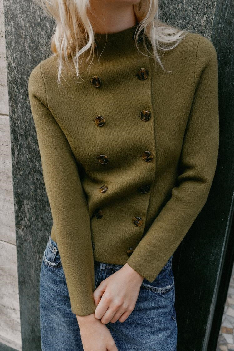ZA Double-Breasted High-Neck Jacket