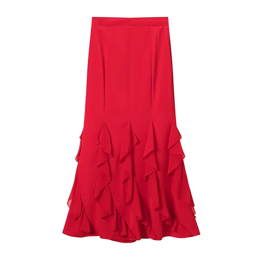 ZA Lace-Up Corset Top & Ruffle Maxi Skirt Set