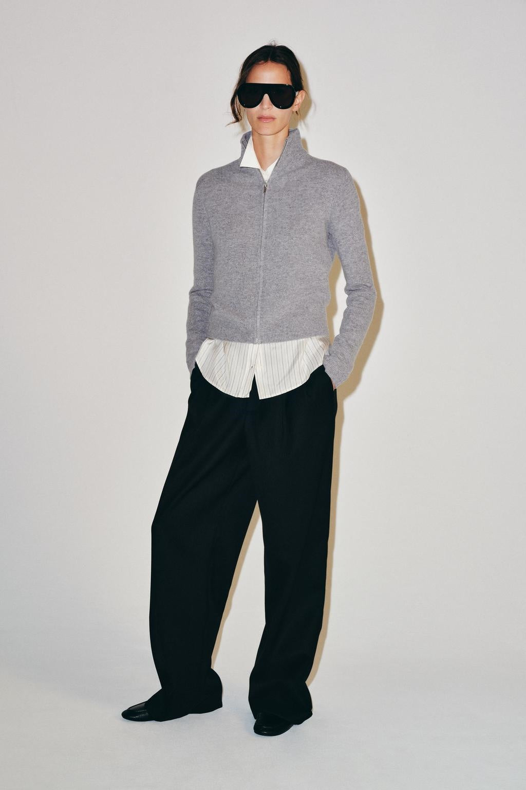 ZA Full-Zip High-Neck Knit Cardigan
