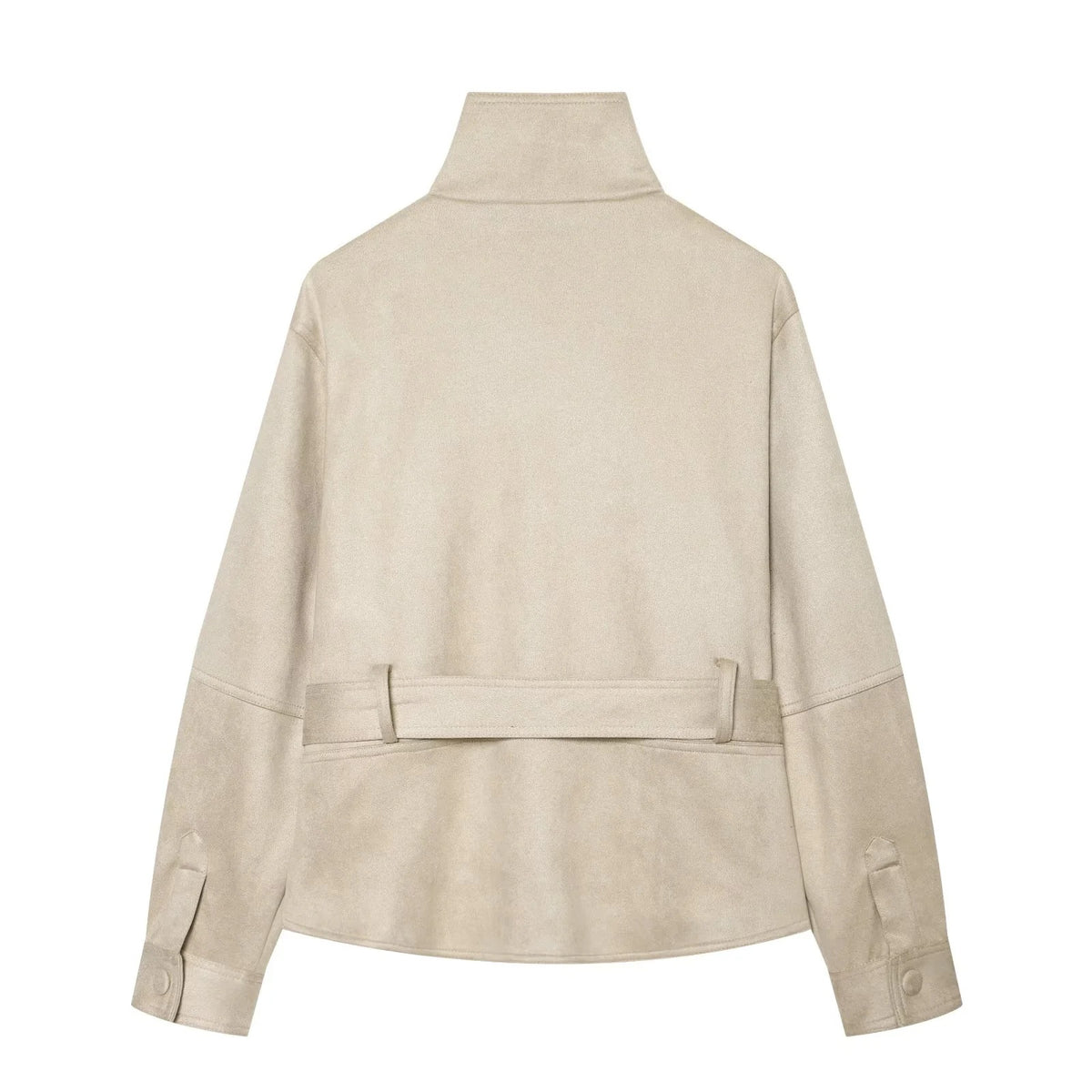 ZA Belted Suede-Effect High-Neck Jacket