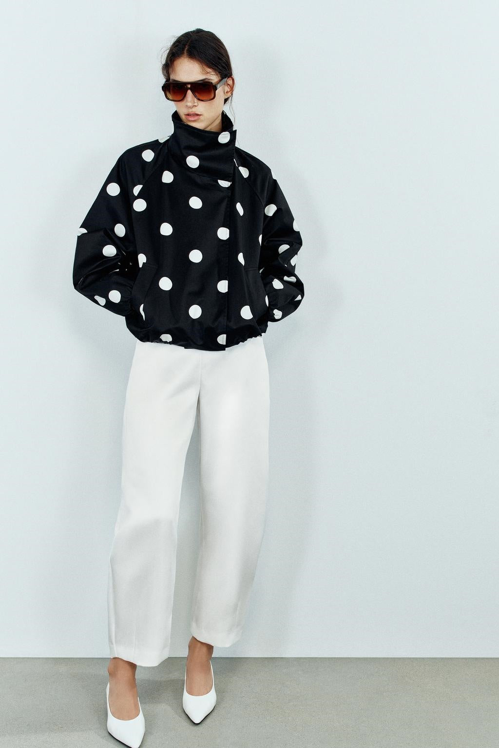 ZA Polka Dot High-Neck Jacket