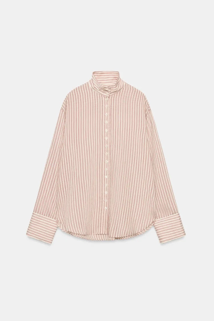 ZA  High-Neck Striped Oversized Shirt